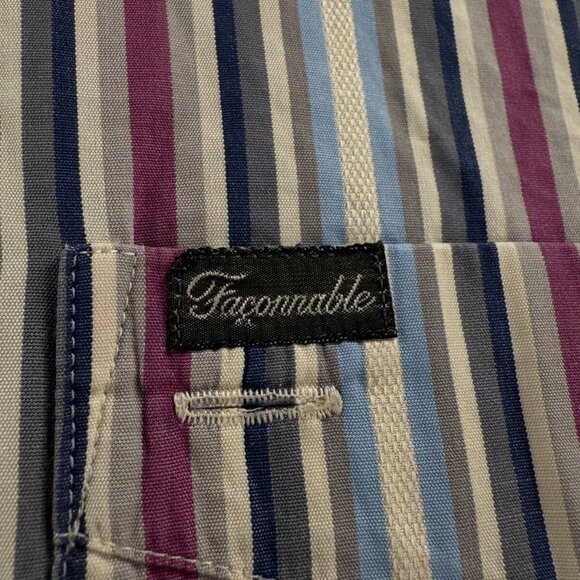 Faconnable Long Sleeve Button Up Shirt Men Cotton Striped Purple Gray Large - Picture 12 of 16